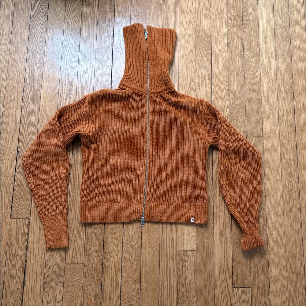 Everlane Rust Ribbed Women's Cropped Zipper Sweater - Picture 4 of 6